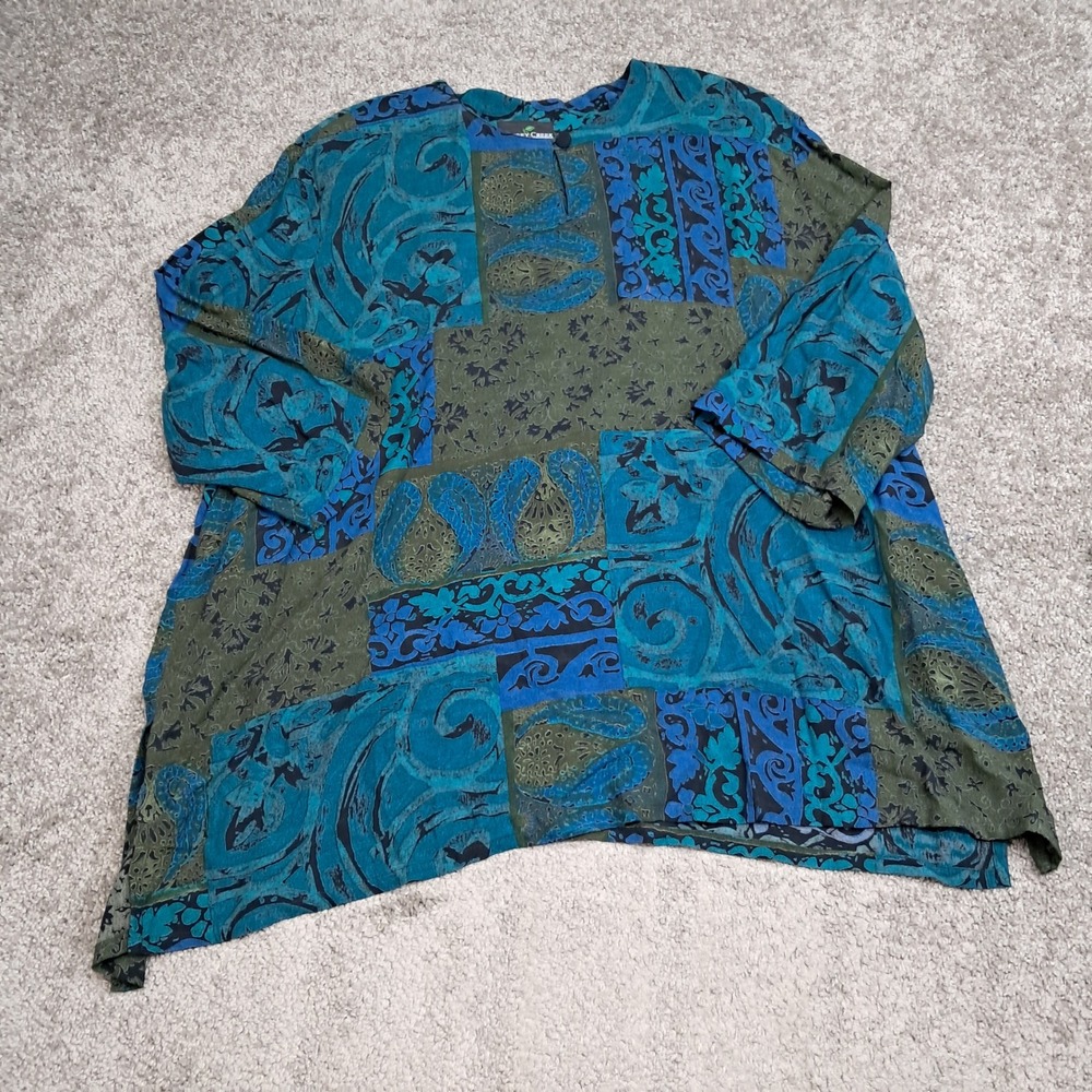 Cherry Creek Womens 2X Blue Green Paisley Patchwork Rayon Tunic JC 2525 Turkey